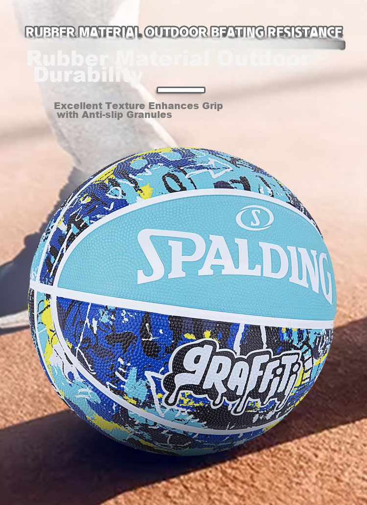 SPALDING Cool Graffiti Rubber Wear-Resistant Outdoor Size 7 Basketball 84-373Y Blue 4