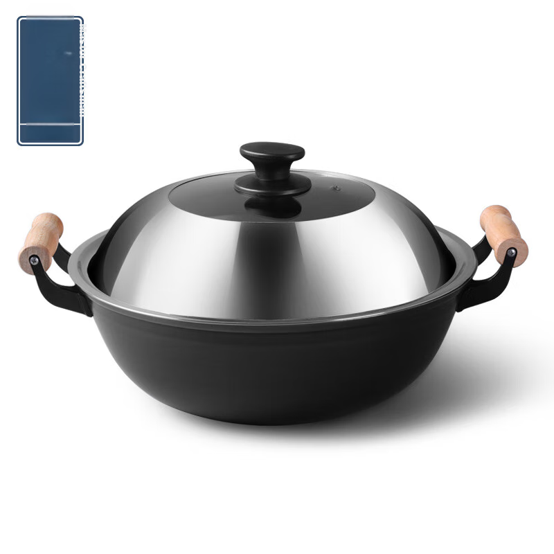 Dianjiang Cast Iron Wok, 36cm, Traditional Iron Pan for Home Cooking, Deep Frying Pan, Stew Pot
