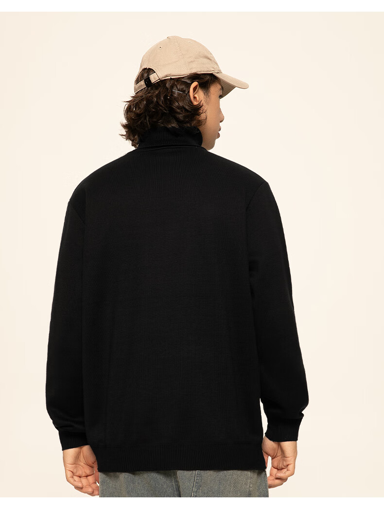GENIOLAMODE [Endorsed by Ao Ruipeng] Men's High Neck Sweater Winter Fleece Lined Warm Knitwear Black M 14