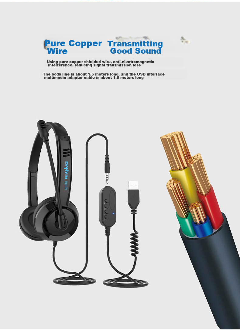 DANYIN BH69 Headset, Computer Headphones, Business Office Call Center Telemarketing Customer Service Headset with Recording Function, Online Class English Learning, Single Ear Black with Dual Plug-I 9