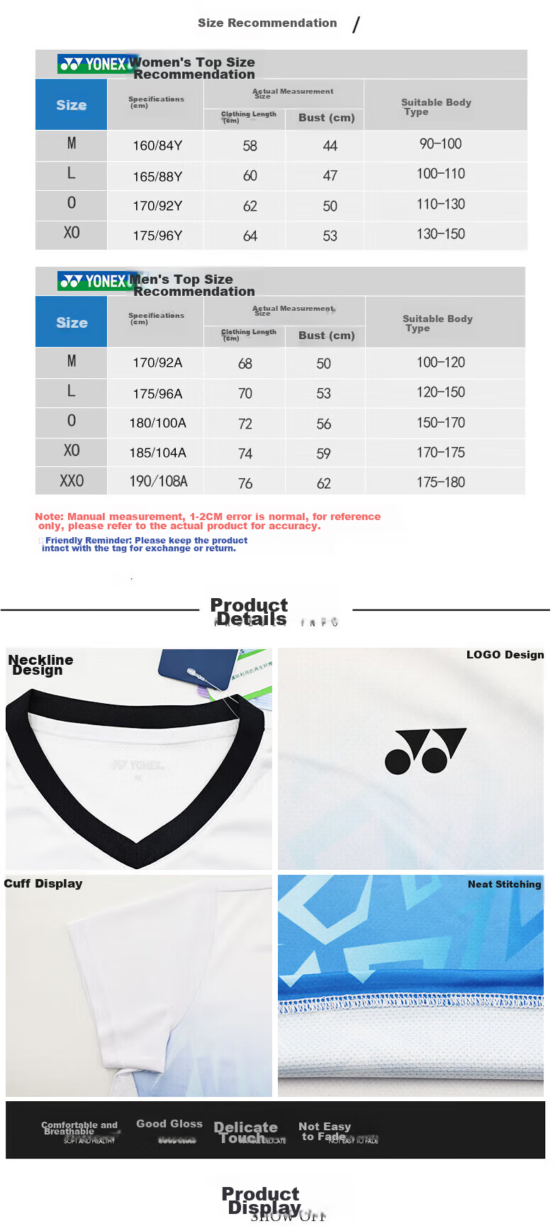 YONEX Badminton Shirt for Competition And Training, Sweat-Wicking Breathable Sports T-Shirt for Men, 115374TCR Sky Blue XO 4