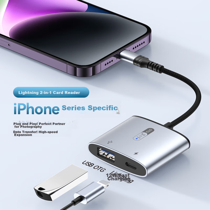 DOOSEYUON Apple OTG Adapter Aluminum Alloy Minimalist Style Lightning to USB Converter External Drive Compatible with Mechanical Hard Drives Or SSDs for IPhone IPad Tablets Universal Plug And Play