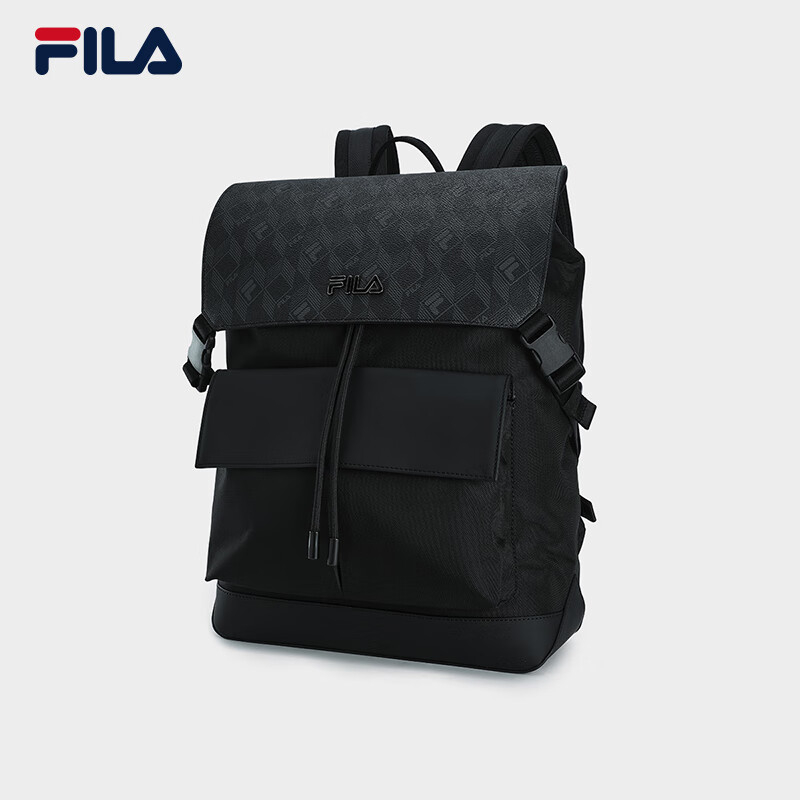 FILA [Yi Yang Qian Xi Same Style] Black Knight | FILA Backpack for Men, Vintage Floral Schoolbag, Laptop Bag