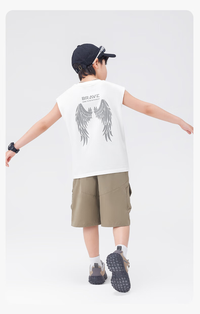 Zuo Xi Boys' Pure Cotton Vest Children's Summer T-Shirt 2026 New Boys' Sleeveless Top Base Shirt Black 130 30