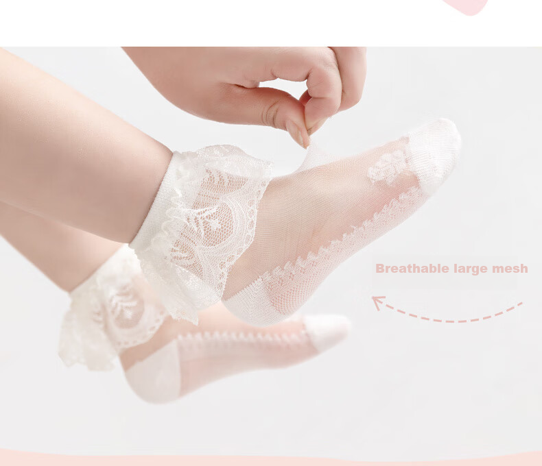 Caramella Spring And Summer Girls' Socks, Thin Mesh Breathable Cotton Short Socks with Lace Trim, Children's Socks, Baby Socks 8