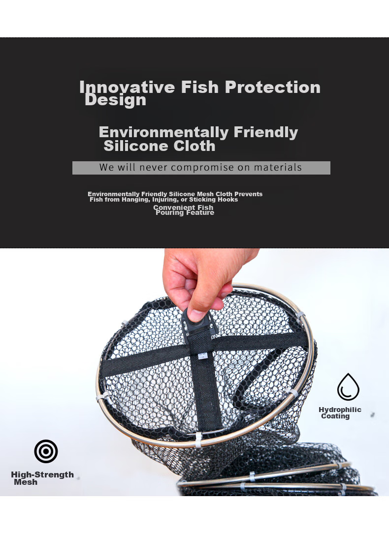 Feimiao Fishing Net, Stainless Steel, Universal Coated Anti-Snag Quick-Drying Fishing Net Accessory for Black Pit Fishing 7