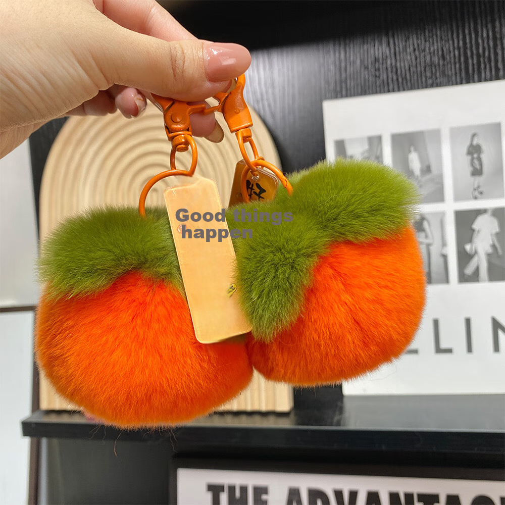 Abaoli Small Persimmon Car Keychain Backpack Pendant, Cute Plush Ball Schoolbag Charm, Valentine's Day Gift for Wome