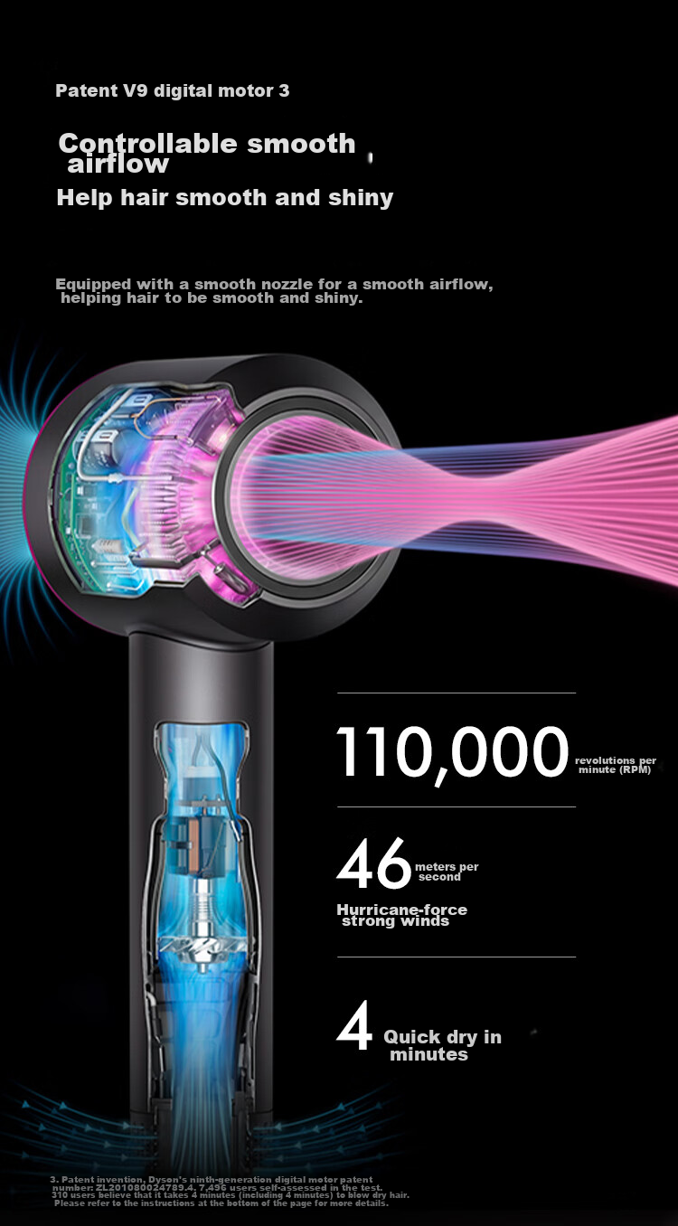 DYSON HD15 High-Speed Hair Dryer, Dyson Supersonic Electric Blower, Negative Ion, Quick-Drying Hair Care, Multiple Nozzles, Home Use, Gift Recommendation, Purple-Red Color 11