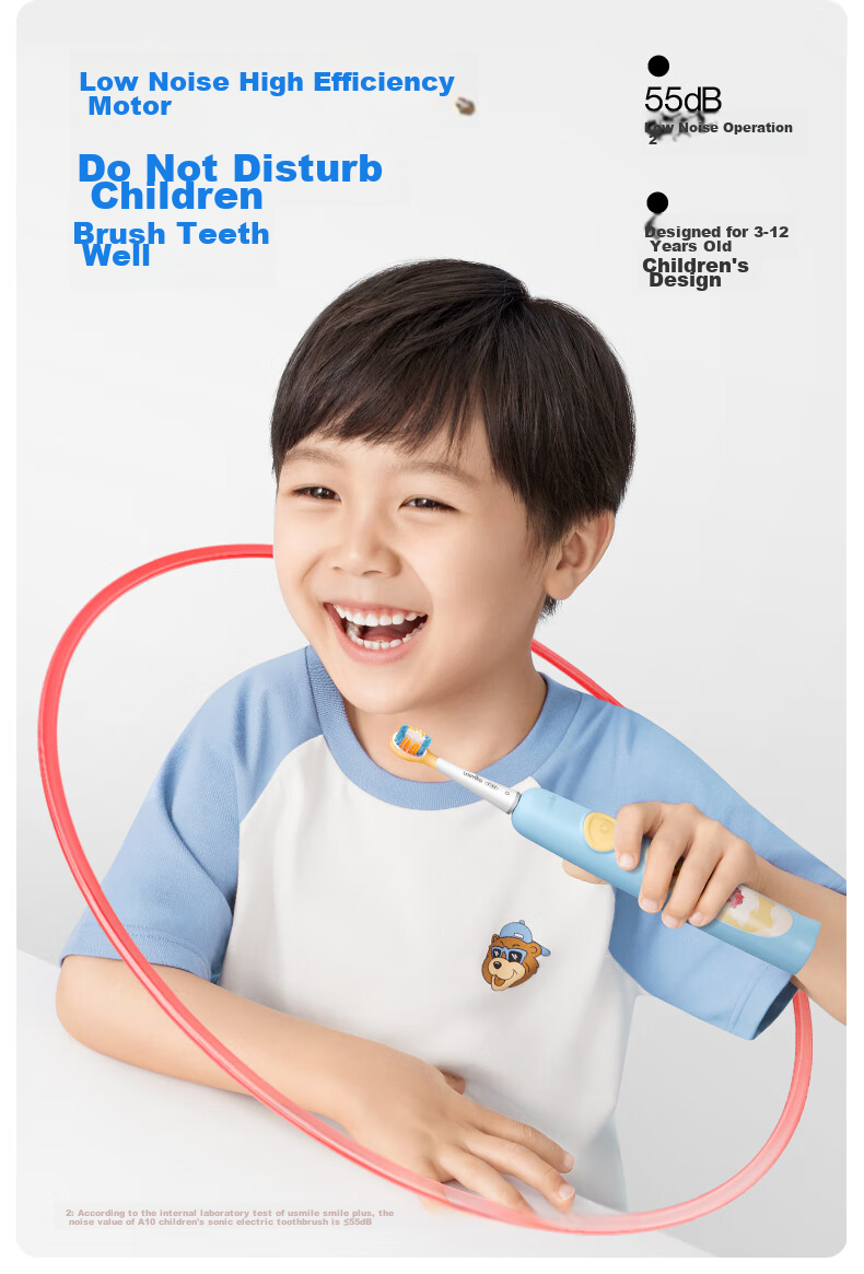 Usmile Children's Electric Toothbrush with Sonic Vibration, 120-Day Battery Life, A10 Phantom Blue, for Ages 3-12, Birthday Gift, Children's Present 5