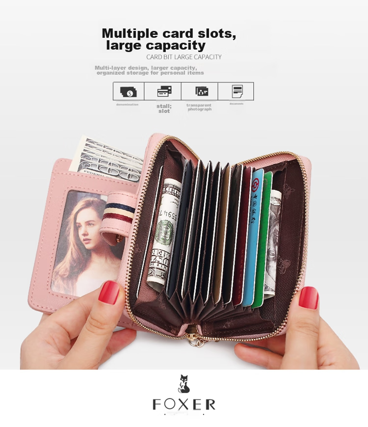 FOXER Leather Women's Wallet, Large Capacity, Short Style, Card Holder, Bill Folder, Clutch, Coin Purse, Valentine's Day Gift for February 14th 4