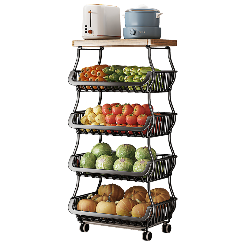 Shuaishi Kitchen Vegetable Storage Rack, Fruit Basket, Snack Organizer, Multi-Layer Floor-Standing Mobile Cart