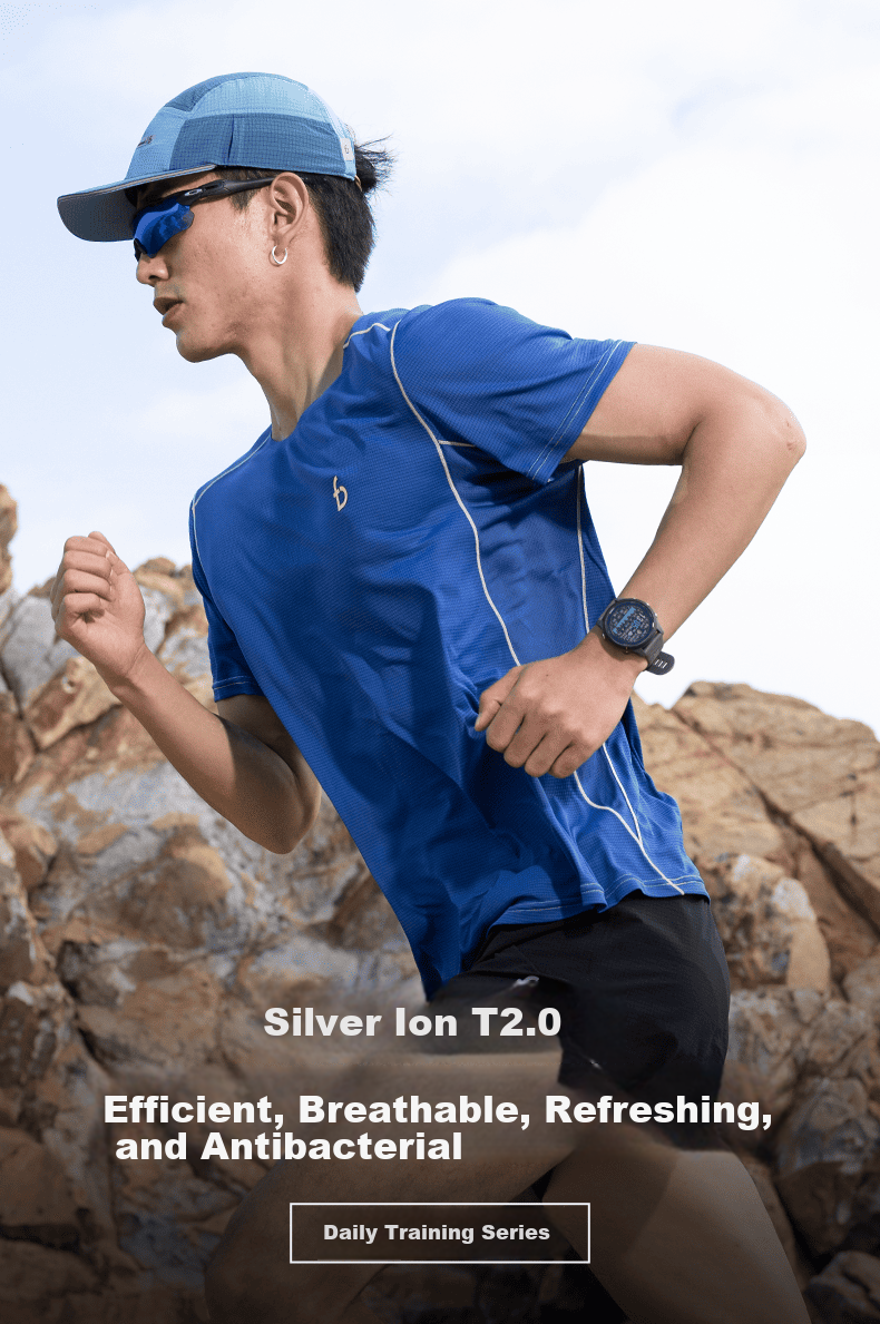 Flipbelt [Silver Ion T] Men's Short-Sleeve Summer Breathable Sports Casual Fitness Top Running Ice Blue, XS 1