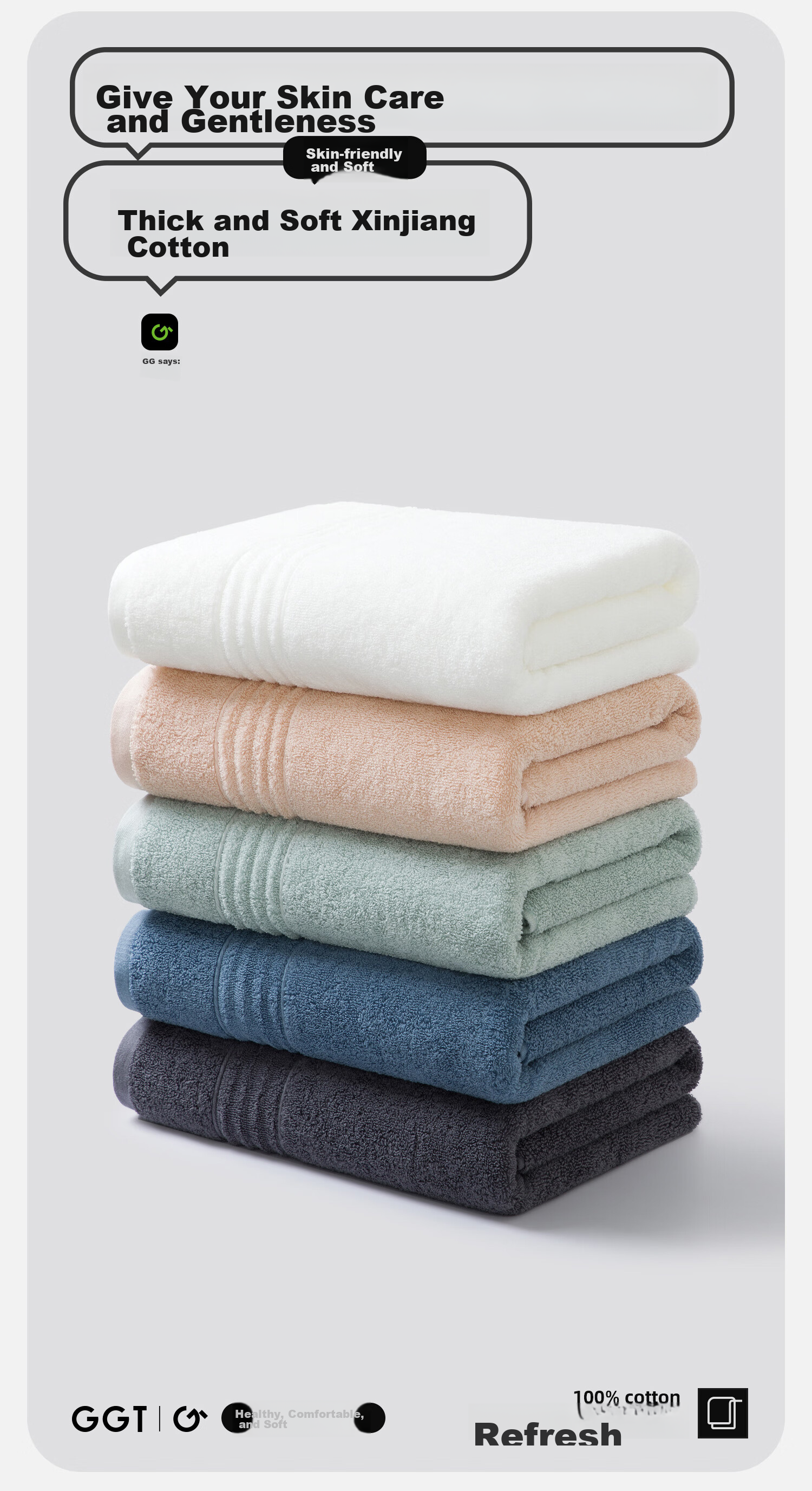 GGT Qingyi Pure Cotton Bath Towel, Large Towel for Men And Women, Adult Bath Towel for Home Use, Soft And Absorbent, Carbon-Removing 2