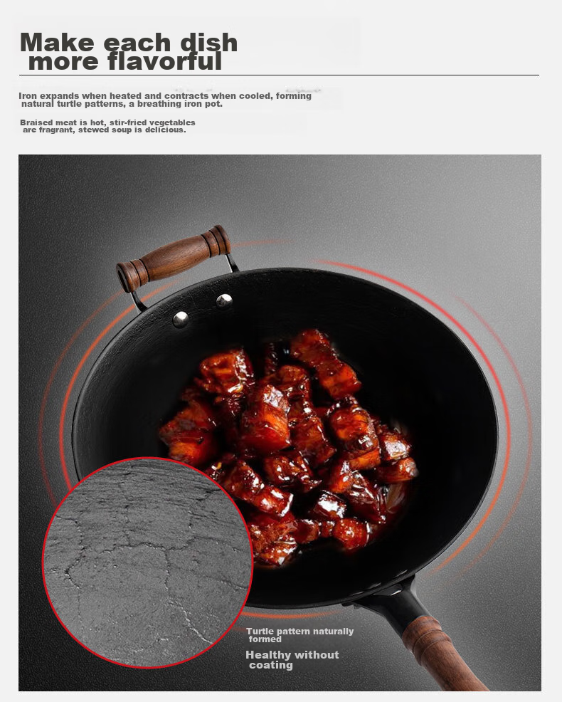 Wang Yuan Ji Cast Iron Frying Pan 36cm Non-Stick Nitride Iron Wok for Gas Stove Household Cooking 4