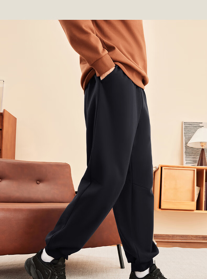 ERKE Men's Sweatpants, Thickened And Fleece-Lined for Winter, Knitted Long Pants with Elastic Cuffs, Warm Casual Trousers for Running And Everyday Wear 3