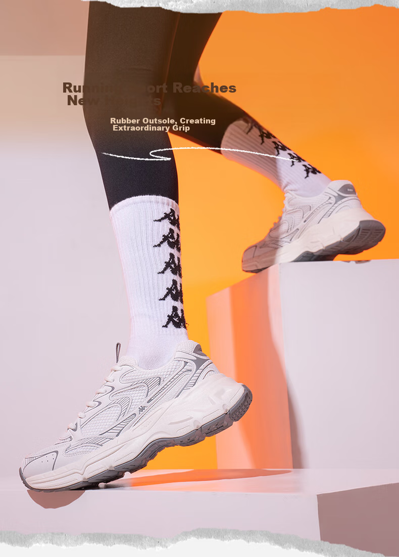 Kappa Hydrogen Track Dad Sneakers, Women's Shoes, Autumn Breathable Height-Increasing Casual Versatile White Shoes, Shark Gray, Size 37 10