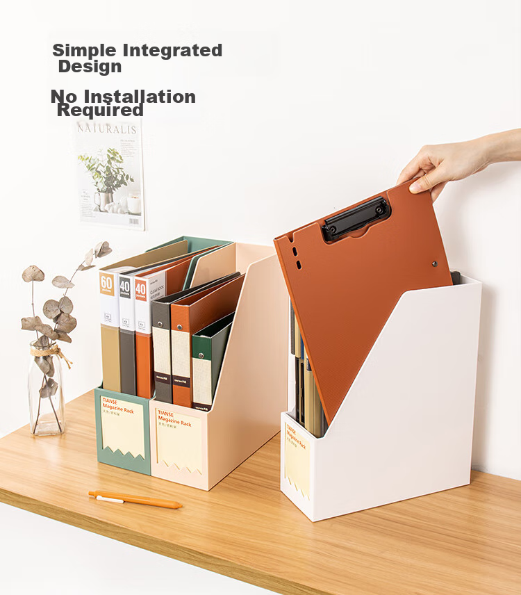 TIANSE Thickened File Organizer, Document Holder, File Rack, Bookend, Creative Ins-Style Bookshelf Storage Box, Office Supplies, TS-1338, Porcelain White 4