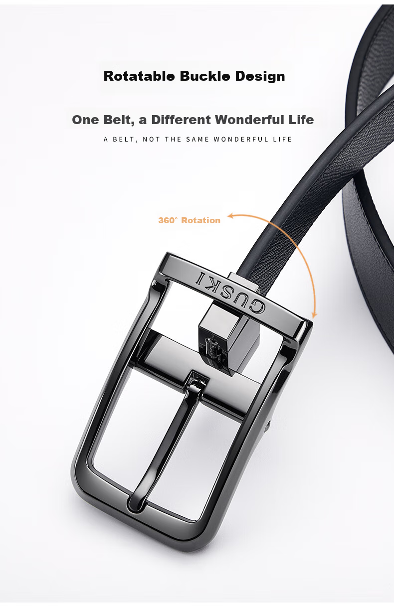 GUSKI Brand Men's Genuine Leather Belt, Gift Box with Rotating Pin Buckle, Birthday Present for Boyfriend Or Husband 2