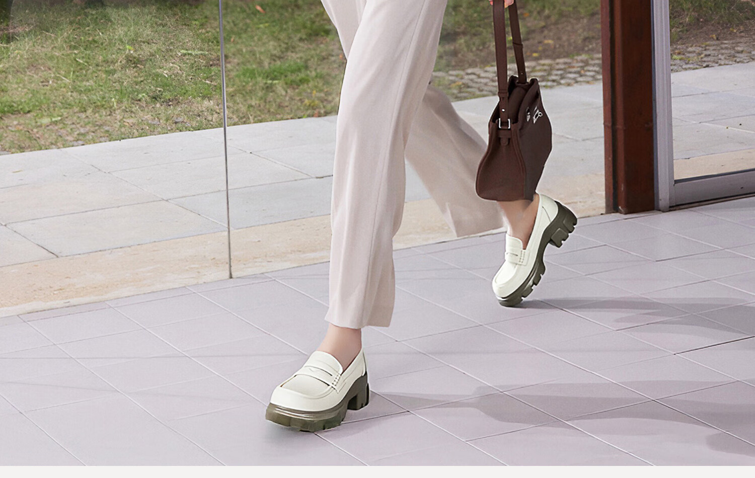 COMELY Leather Thick-Soled Loafers for Women, Spring New Style Genuine Leather Classic Retro Slip-On Leather Shoes, Beige, Size 36 1