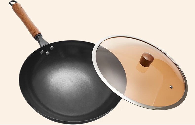 Jitiechui Iron Wok Pan, Non-Stick Cooking Pan, Hand-Forged, No Coating, Traditional Cast Iron Pan for Gas Stove, 32cm 13