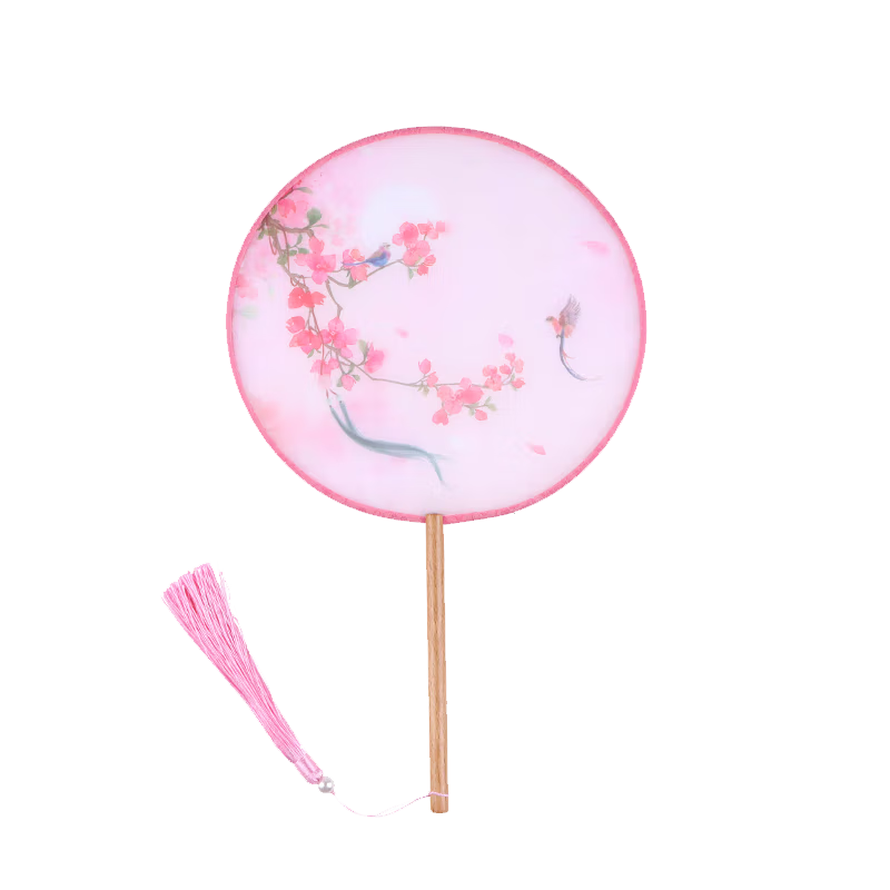 Jidu Space Traditional Chinese Style Round Fan Double-Sided Long Handle Hanfu Photo Prop Summer Birthday Gift