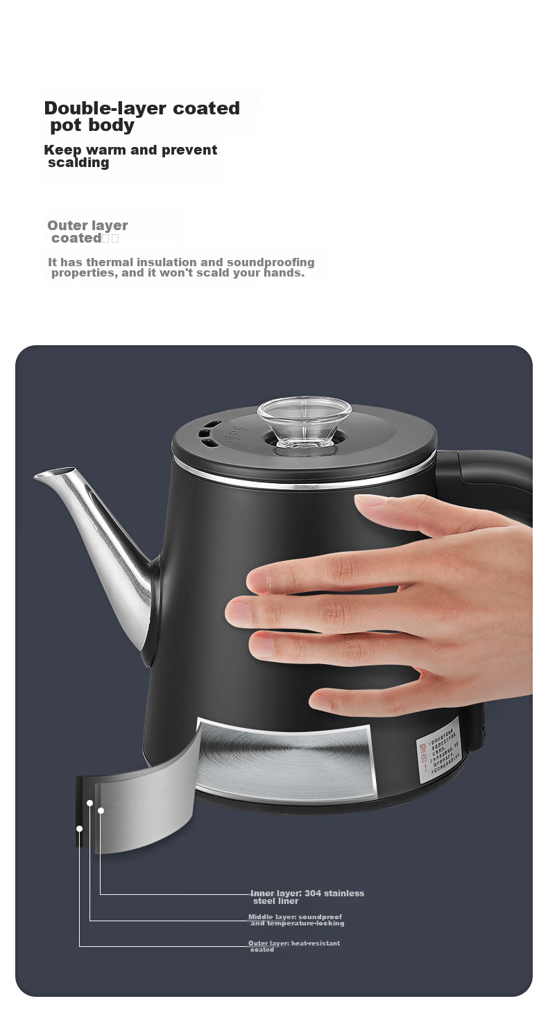 AUCMA Automatic Water-Boiling Electric Kettle, Tea Maker, Electric Tea Stove, Kung Fu Tea Set, Tea Table All-In Machine, Tea Brewing, Double-Layer Insulation, Anti-Scalding, 304 Stainless Steel Water Boiler, 0.8L Electric Kettle J11 5