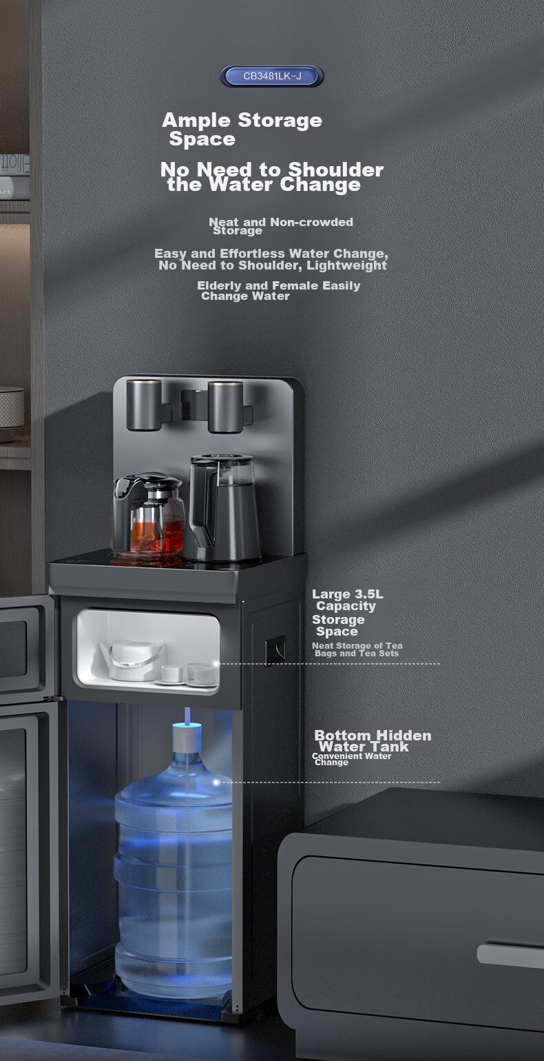 Anjier Tea Bar Machine for Home Use, High-End Living Room Water Dispenser And Boiler, All-In Cooling And Heating System, Bottom-Loading Automatic Constant Temperature Bottled Water Direct Drinking Machine 3481 4