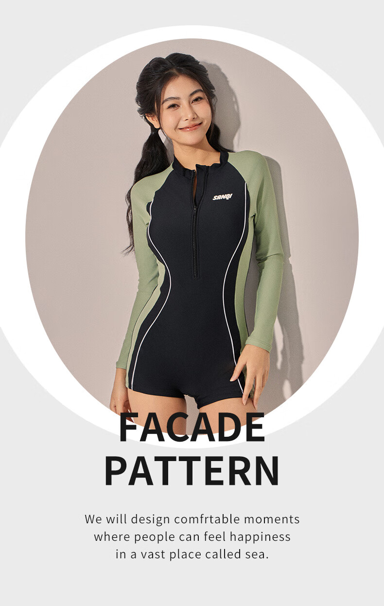 Sanqi One-Piece Swimsuit for Women, Conservative Boyshort Style, Tummy Control, Slimming, Long Sleeve, Plus Size, Athletic Swimwear, Hot Spring Diving Suit, Black, XXXL 5