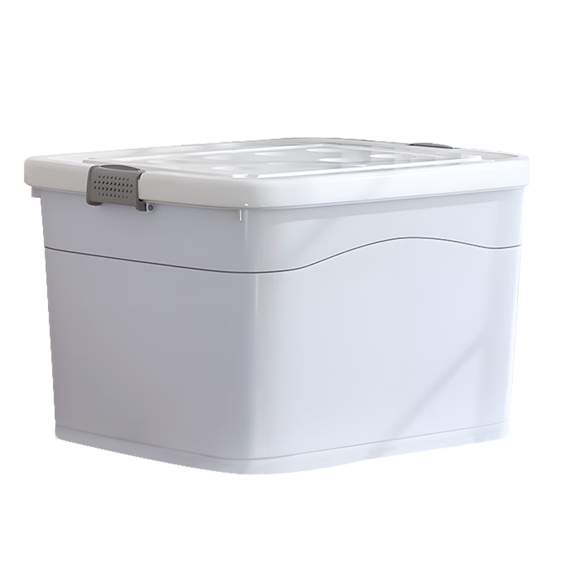 Baicaoyuan Plastic Clothing Storage Box, Toy Organizer, 27L, Porcelain White, 1 Piece with Wheels