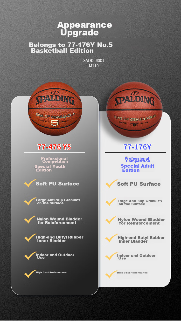 SPALDING Basketball Size 5 Indoor/outdoor Wear-Resistant Dual-Use PU Material Youth Children's Basketball 77-476Y5 3
