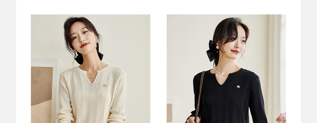 PinCai Women's Knit Sweater, Spring And Autumn Thin Style, Niche V-Neck Split Knit Top, Loose Inner Layer Base Shirt P143Z3008 6