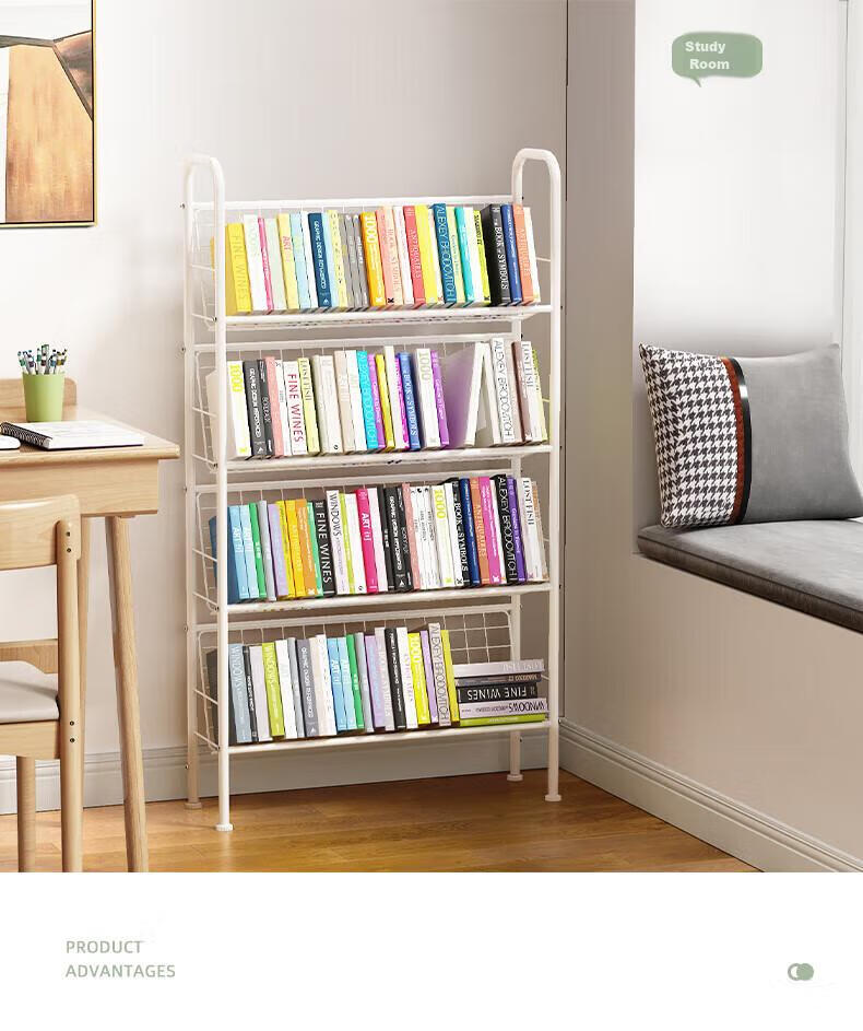 Anerya Mobile Bookshelf with Wheels, Iron Art Small Bookcase for Living Room, Picture Book Rack, Storage Shelf, 4 Tiers 8