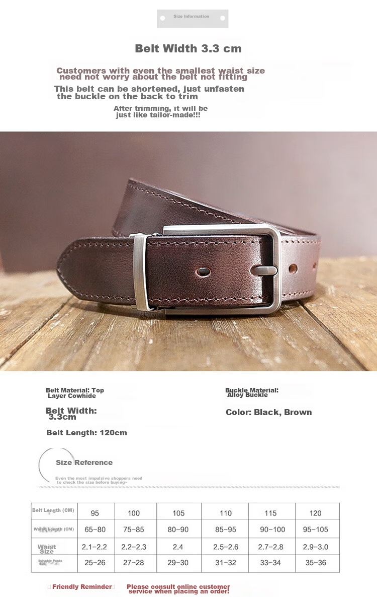 HALFEEL Men's Belt, Handmade Durable Leather Belt, Vintage Wear-Resistant Cowhide Pin Buckle, Trendy Genuine Leather Trouser Belt, Father's Day Gift 3