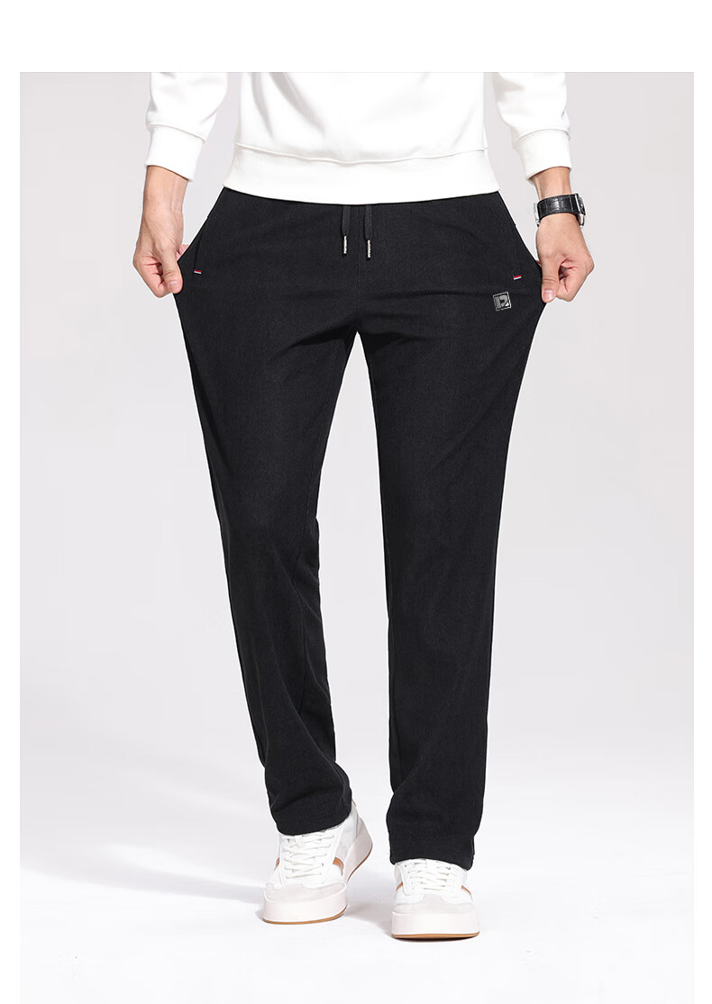 ROMON Men's Casual Corduroy Pants Autumn Business Commuting Straight Leg Trousers Black XL ZH502 5