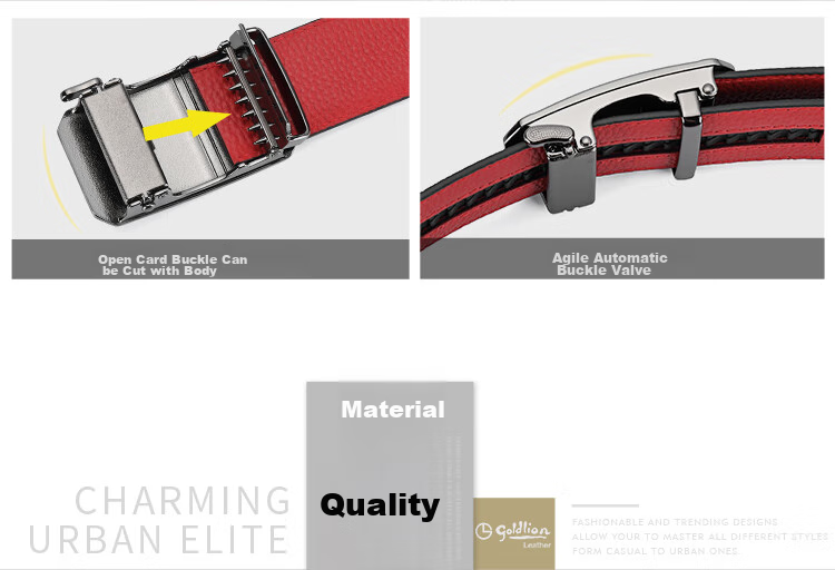 Goldlion Men's Belt, Top-Grain Leather, Automatic Buckle, Red Waistband Gift Box, Zodiac Year Trouser Belt, Birthday Gift 9