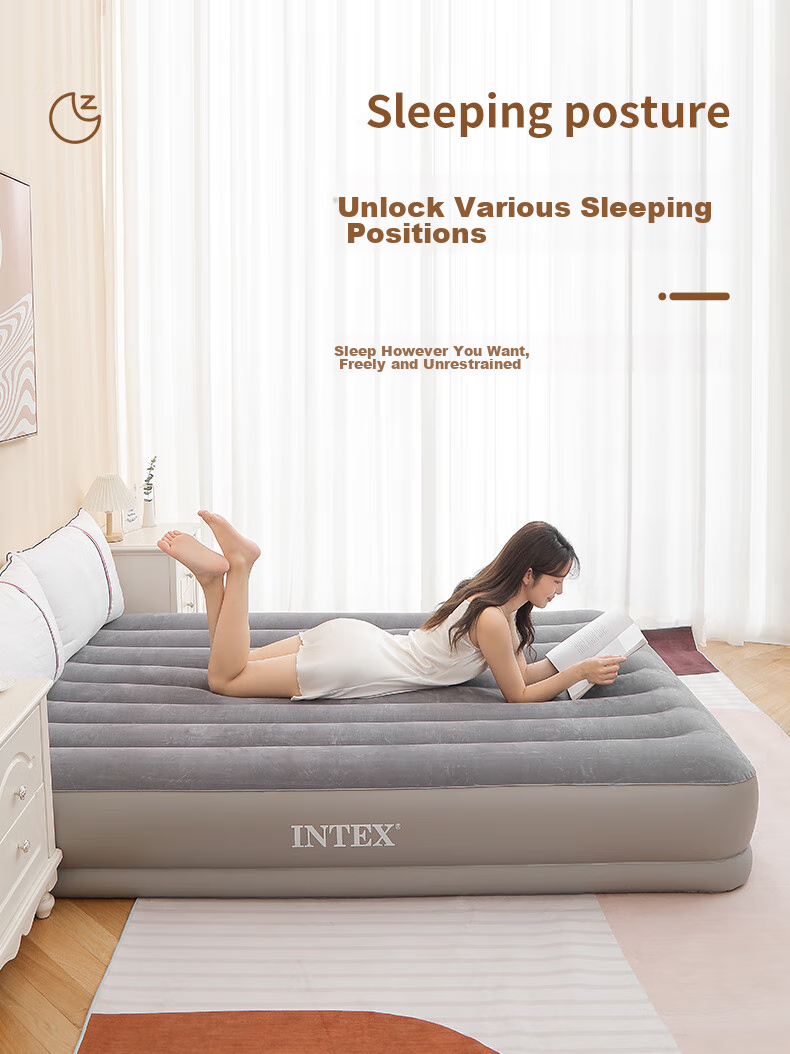 INTEX Built-In Electric Pump USB Port Inflatable Single-Person Air Mattress for Home Use, Portable Automatic Inflation 64112 with 1 Pillow 15