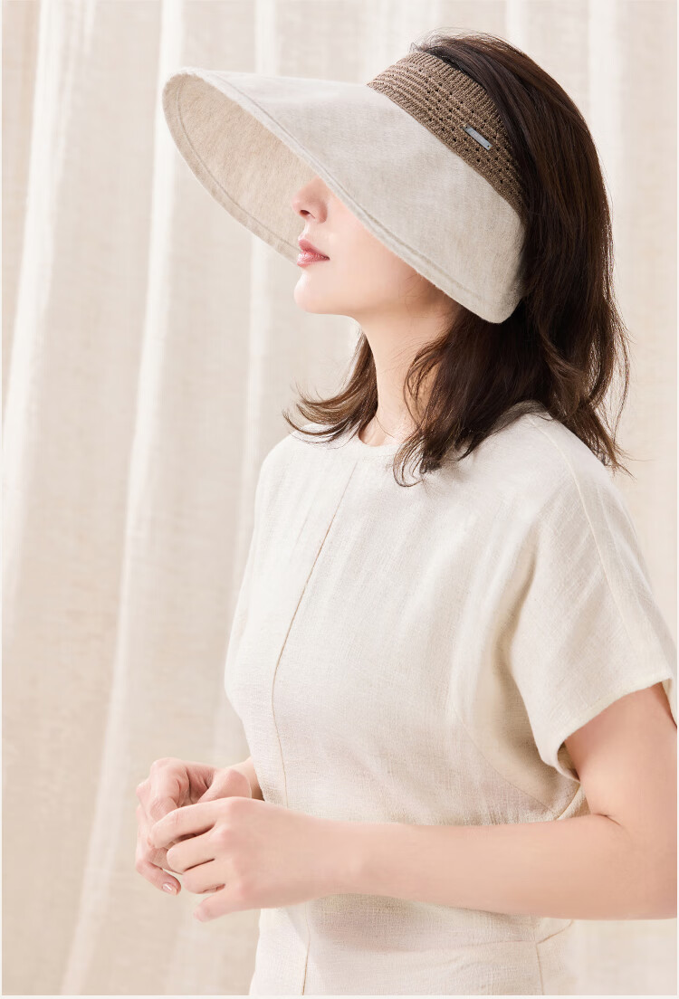 JIUMU Linen Sun Protection Hat, Women's Sun Visor Hat, Sun Hat, Visor Hat, Cool Hat, Summer Hiking Face-Covering UV Protection Cap 15