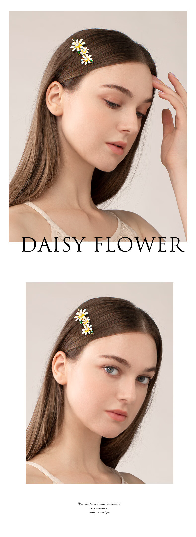 Cercoo Daisy Joy Handmade Oil-Dripping Crystal Hair Clip, Side Clip, Elegant Hairpin, Bangs Clip, Flyaway Hair Clip, Hair Accessory 5