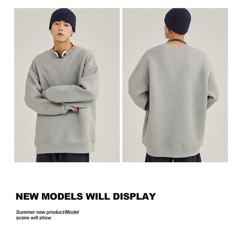 JEANSWEST LIFE Men's Hoodless Sweatshirt, Loose-Fitting Base Layer Jacket for Spring And Autumn, Triangular Design, Heavyweight Round Neck Top for Me 15