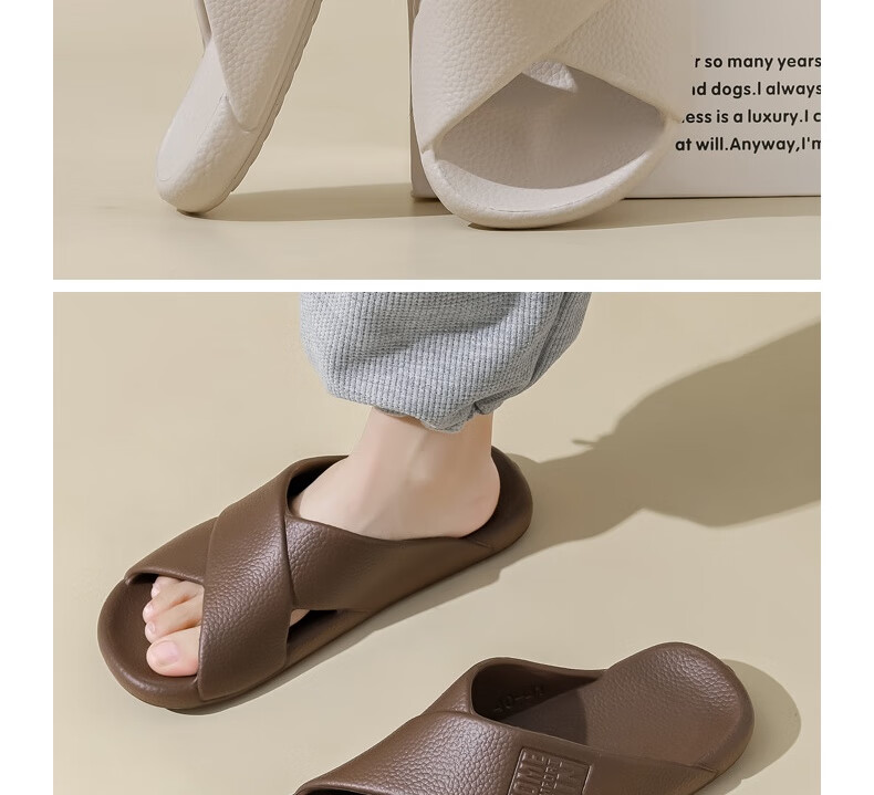 Huameijianbu Cross Mocha Slippers, Couples Bathroom Indoor Outdoor Thick Soft Sole Non-Slip Sandals HM600, Pink, Size 39-40 24