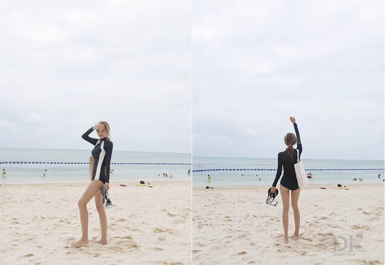 DK Women's Long-Sleeve One-Piece Swimsuit, 2026 New Style, Hot Spring Professional Sports Surfing Suit, Conservative for Swimming Pool Use, Size M 4