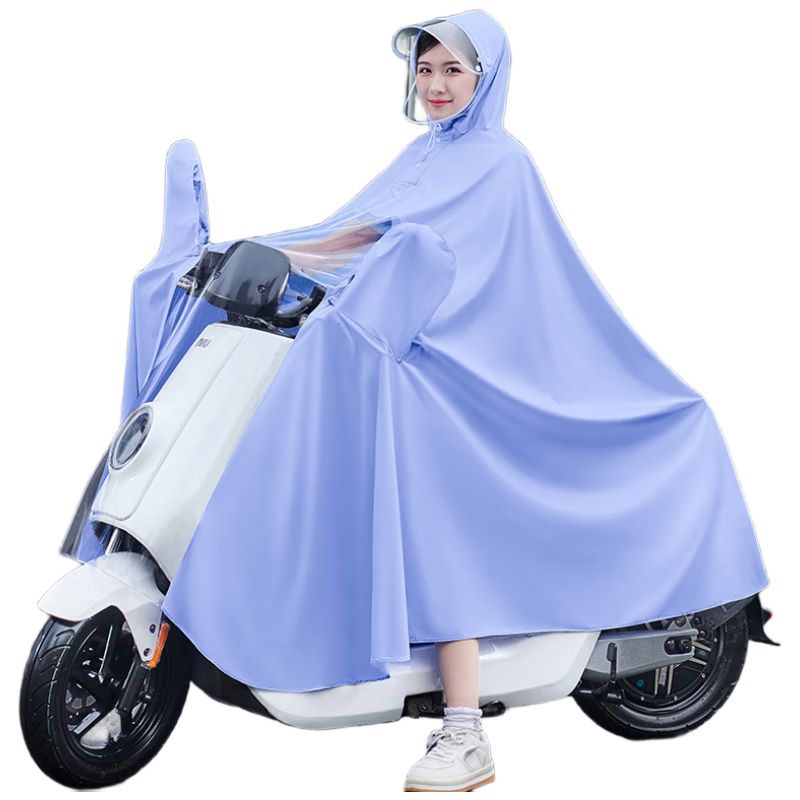 Leyoubaiyi Cycling Raincoat, Blue, Electric Motorcycle Heavy Rain Protection, Waterproof Battery-Powered Bicycle Long Full-Body