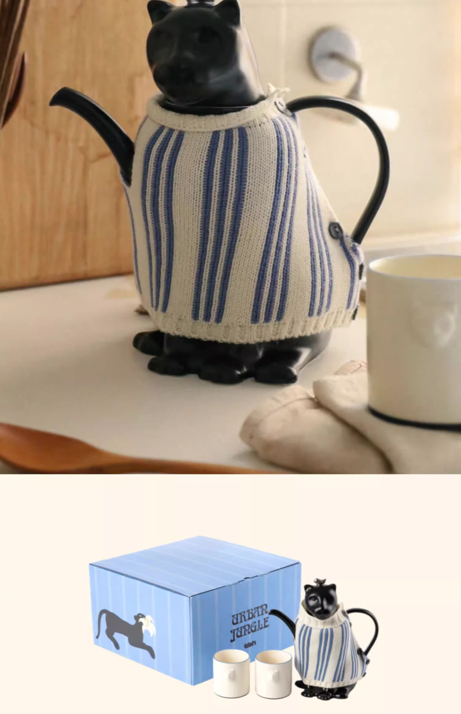 Tbh Urban Beast Black Panther Ceramic Relief One Teapot Two Cups Tea Set Kettle Cup Gift Box Gift for Present 3