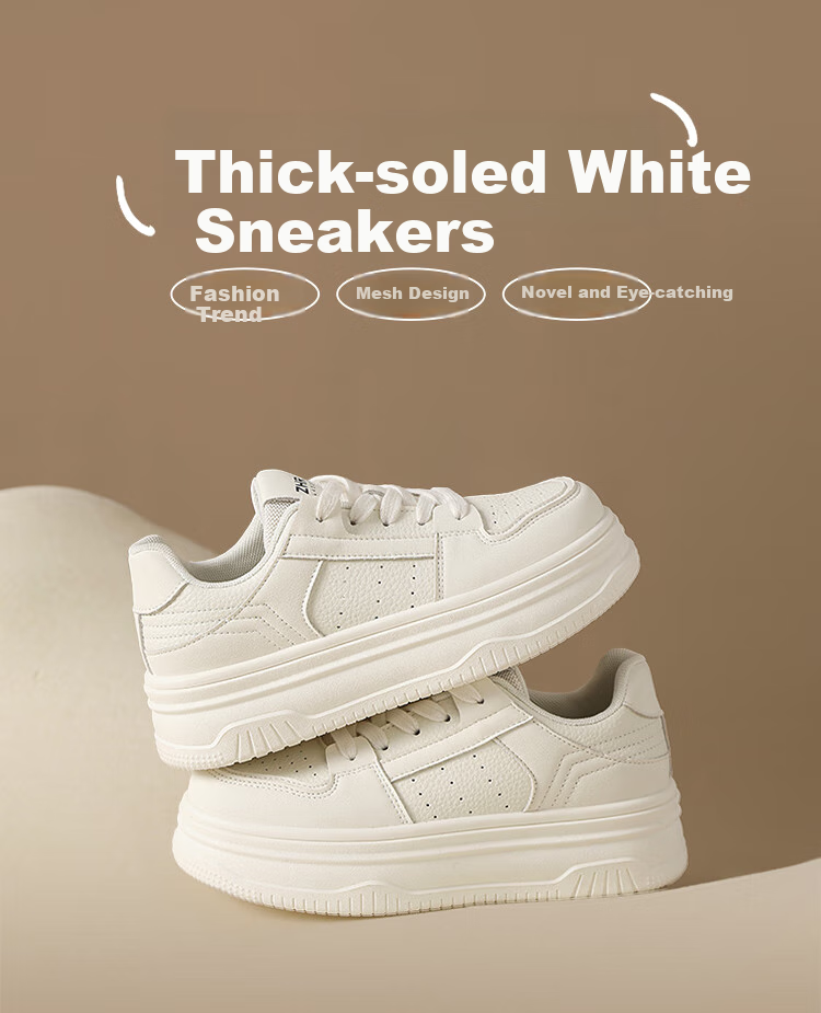 ZHR Women's Casual Shoes, Breathable, Lightweight, Durable, Versatile, Simple, Thick-Soled White Sneakers for Women, IF03, Beige, Size 35 1