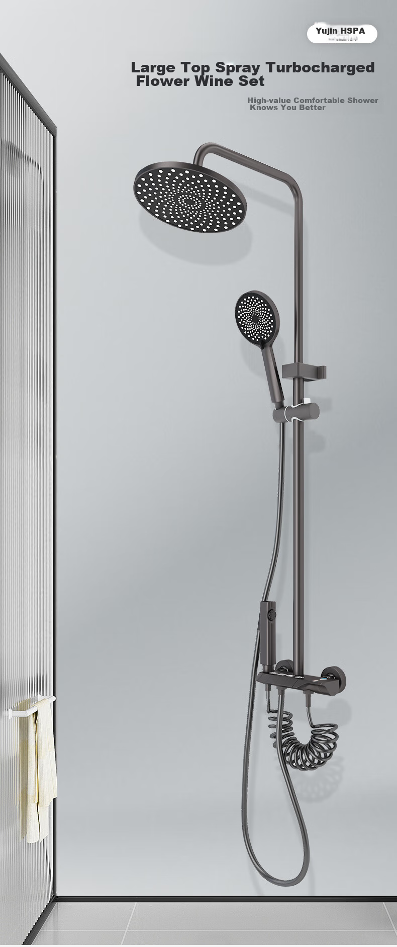 HSPA Shower Set Bathroom Shower Head Three-Piece Gun Gray Piano Key Integrated Sprinkler 5163 2