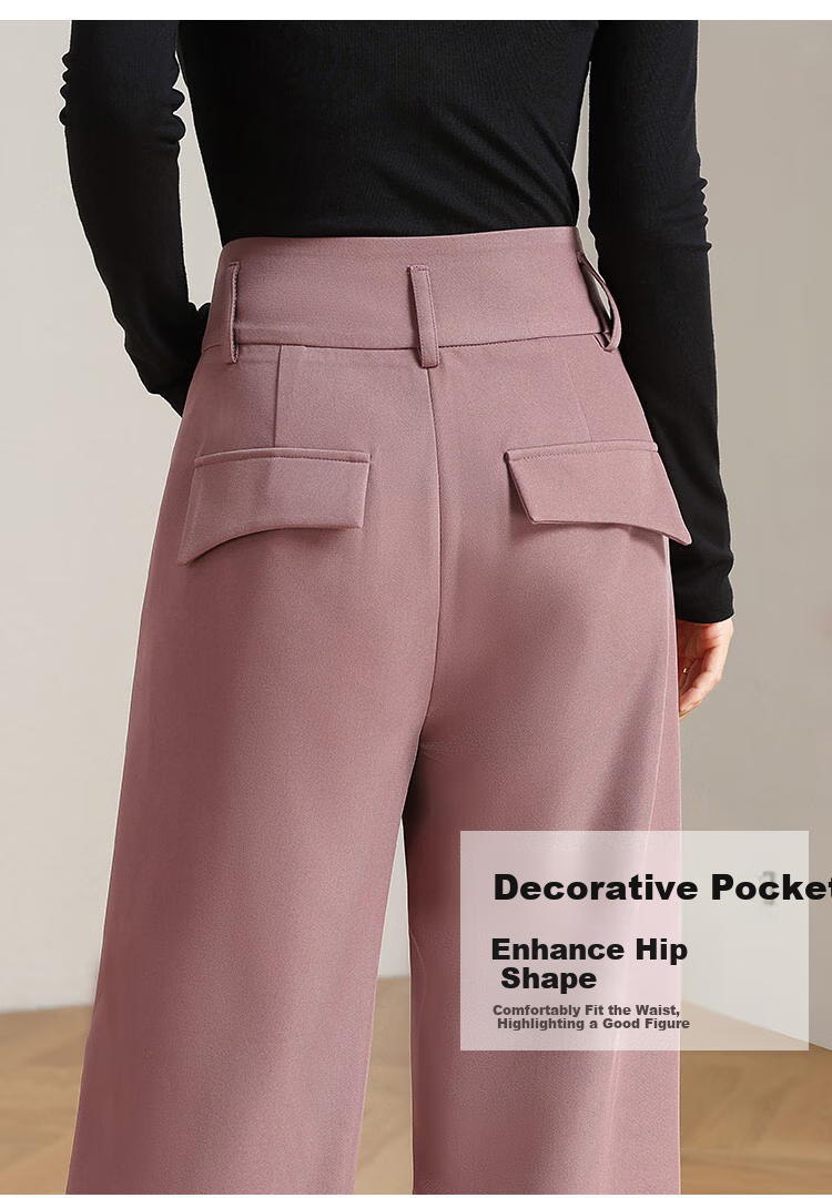 Dme Leg-Lengthening Wide Waist Pleated Design Solid Color Versatile Suit Pants for Women Wide-Leg Trousers Autumn Purple-Red M 6