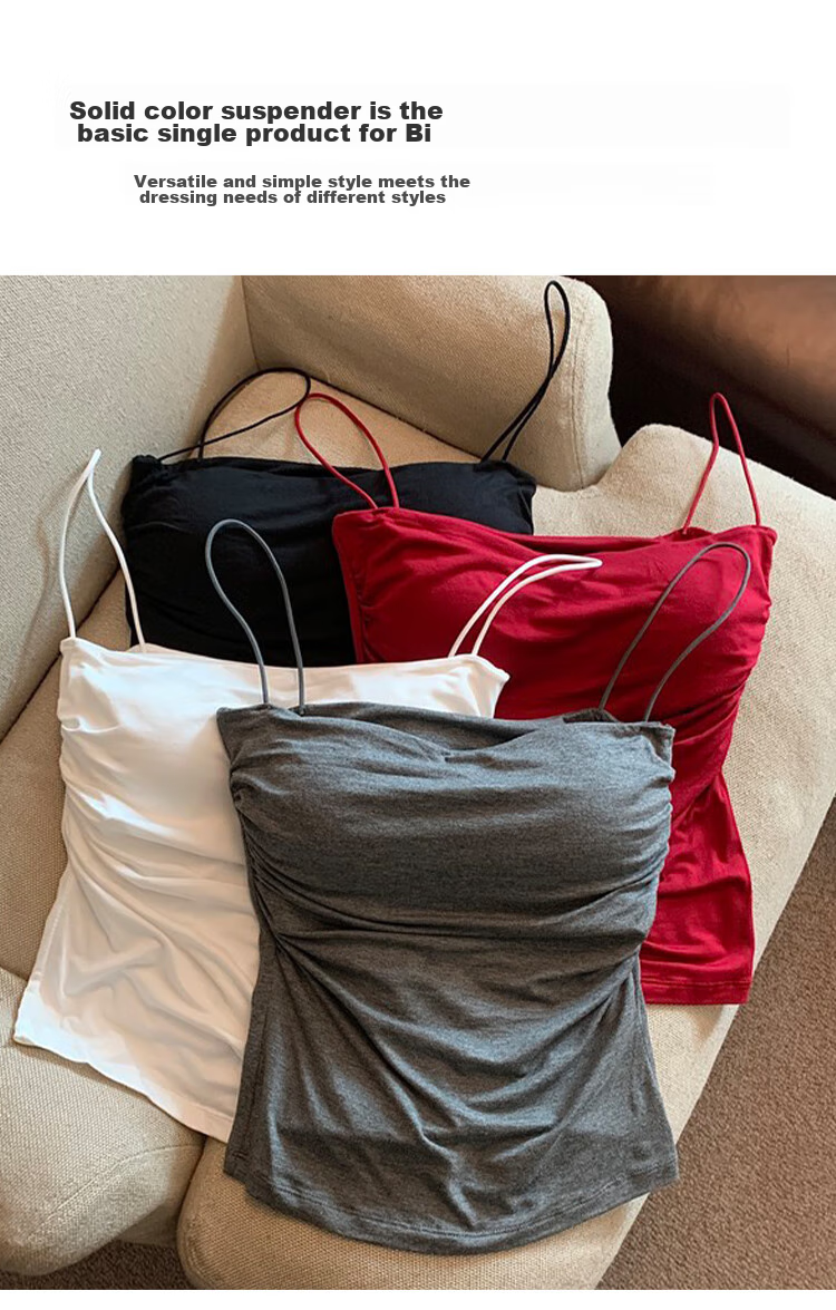 FitonTon Pleated Camisole Tank Top for Women with Built-In Bra Pads, Wearable As Outerwear Or Inner Layer, Beautiful Back Design, Sports Undershirt, Sleeveless T-Shirt 7