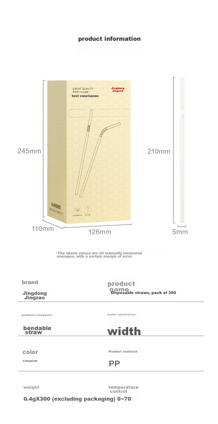 JD Original Disposable Straws, Individually Wrapped, Transparent Bent Straws for Babies And Postpartum Women, Food-Grade Contact Straws [300 Pieces] 14