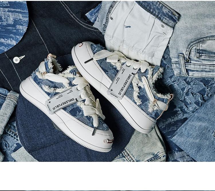 Smilerepublic Light Blue Plaid Denim Replaceable Open-Toe Platform Shoes, Luo Yunxi Style Versatile Denim Jeans, Denim Blue, Size 35 3