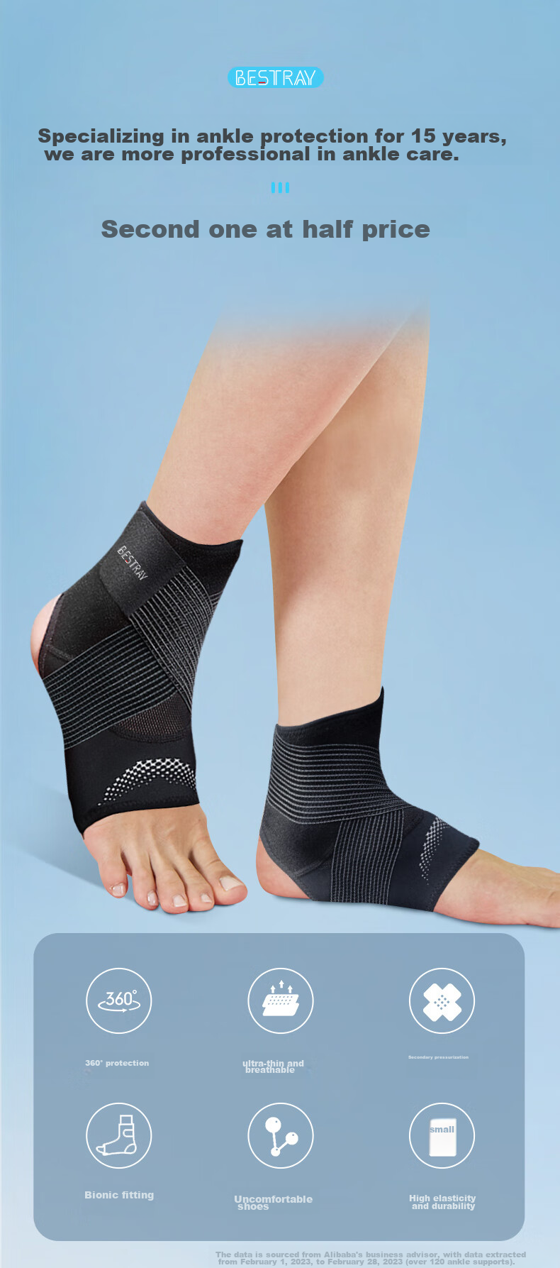 Bestray 3D Ultra-Thin Sports Ankle Brace, Basketball Running Ankle Sprain Protection, Anti-Sprain Foot Guard, Fixed Ankle Support Sleeve 2